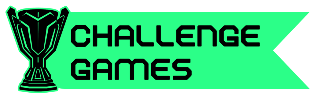 Challenge Games logo - green banner with trophy
